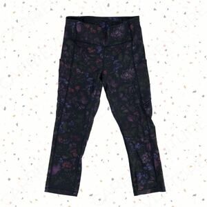 Lululemon Speed Up Crop Leggings 21” Frozen Flourish Black Floral Running Size 6